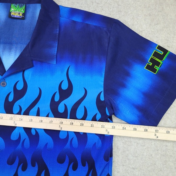 Vintage Y2K Marvel The Incredible Hulk 2002 Flames Hawaiian‎ Shirt Men's Size M - Picture 7 of 9